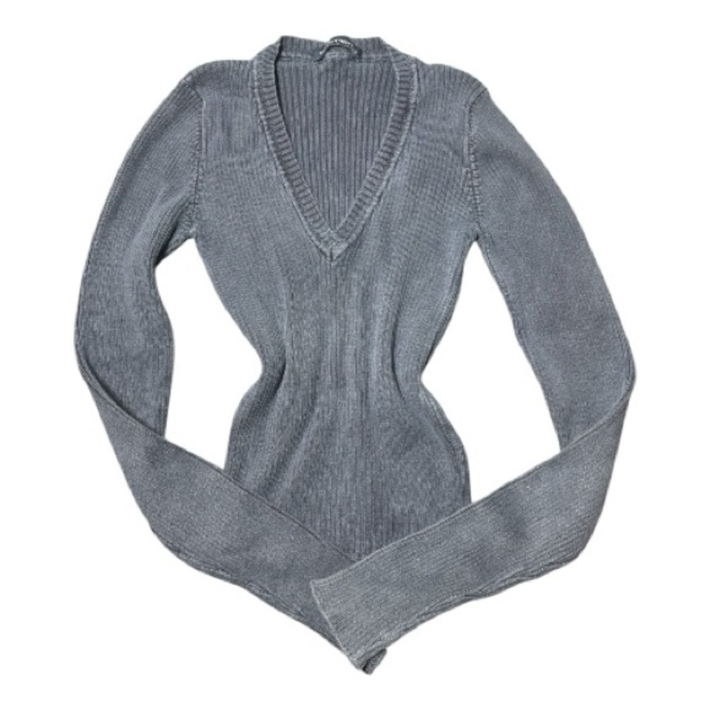 BRANDY MELVILLE Blue V-Neck Ribbed Sweater